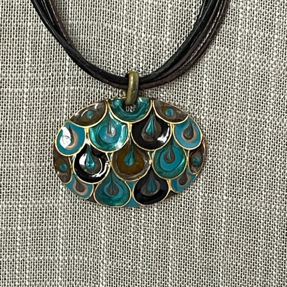 Chico's Pendant Necklace Peacock Blue Green Black Multi Strand Cord - Picture 3 of 8
